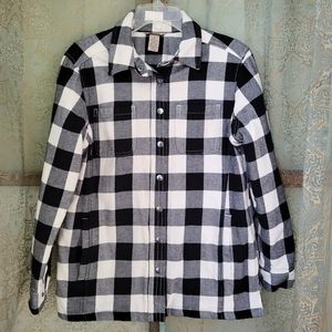 Duluth Trading Co black white plaid buffalo check lined jacket shacket Sz S